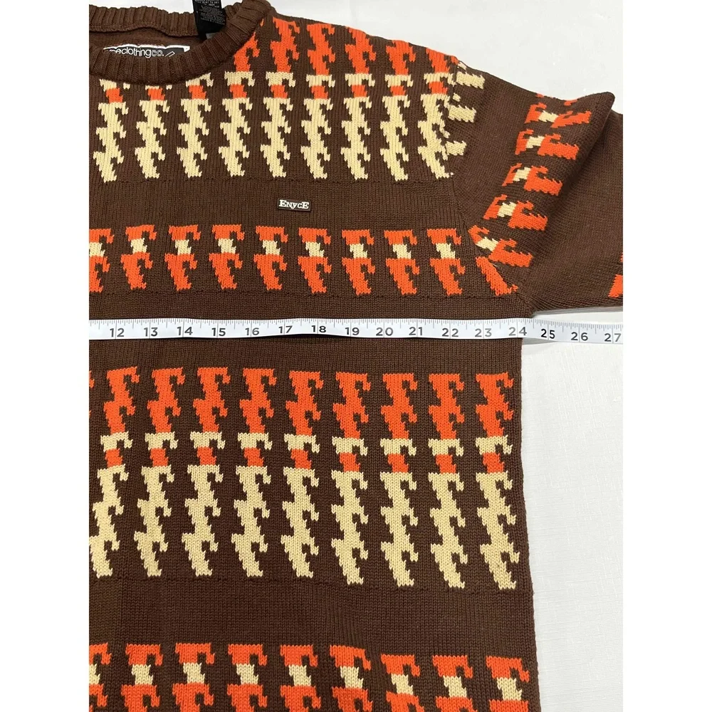 Vintage Enyce Cotton‎ Geo Brown Orange Mens Fair Isle Hip Hop Sweater XL